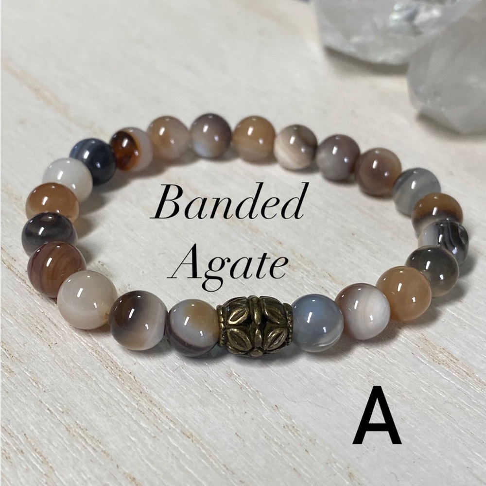 2/$40 - Banded Agate Gemstone Stretchy Bracelet - Unisex - 8mm